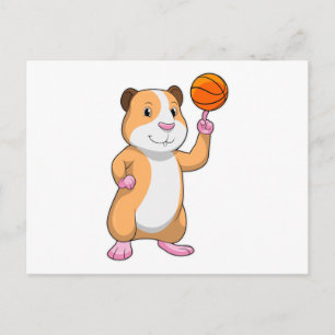 Cavia als basketballspeler met basketbal.pn briefkaart