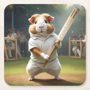 Cavia Cricketspeler: gekleed in het wit Vierkante Kartonnen Onderzetter