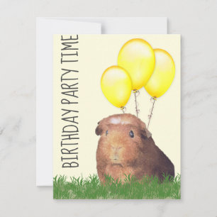 Cavia Gele Ballonnen Aangepaste Verjaardagsuitnodi Kaart