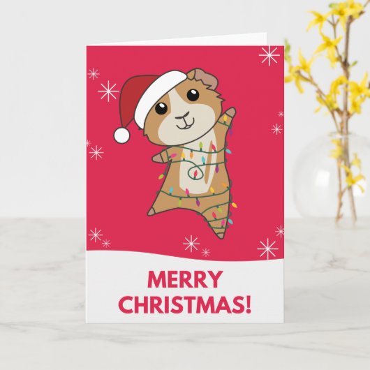 Cavia Kerst Winter Dieren Kaart (Gele Bloem)