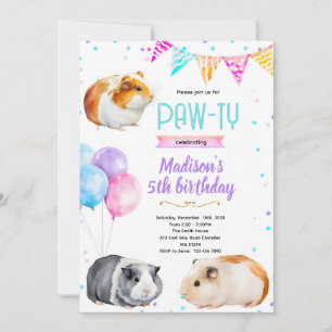 Cavia meisje verjaardagsfeest uitnodiging