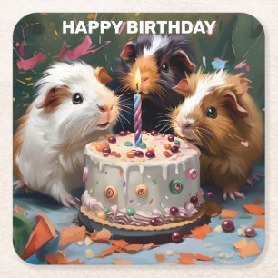 Cavia Pigs Birthday Vierkante Kartonnen Onderzetter