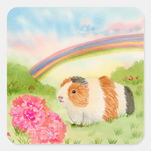 Cavia Regenboog met Anjers Vierkante Sticker