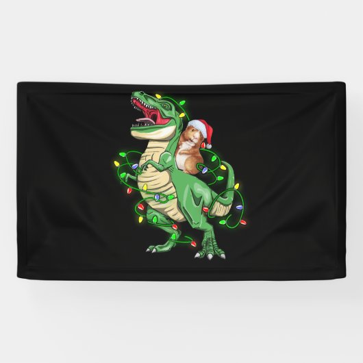 Cavia Riding Kerstmis Licht Rex Dinosaur Spandoek (Horizontaal)