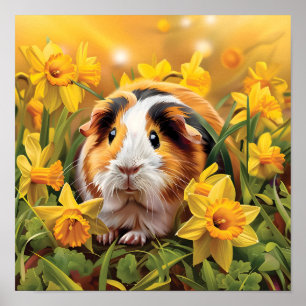 Cavia tussen de narcissen poster