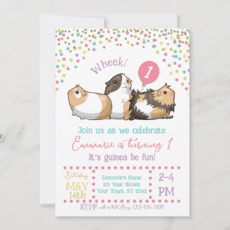 Cavia Verjaardagsfeestje Uitnodiging Confetti