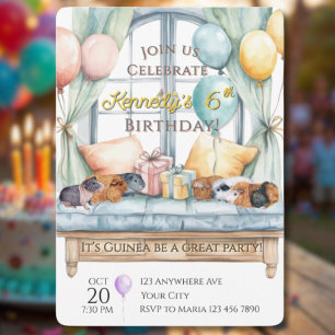 Cavia Watercolor Verjaardagsfeestje Kaart