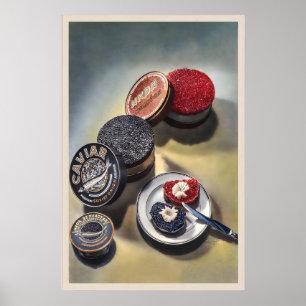 Caviar Delicatesse Wijnfles Champagne Eten en Poster