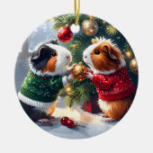 Cavia's en kerstboom keramisch ornament (Voorkant)