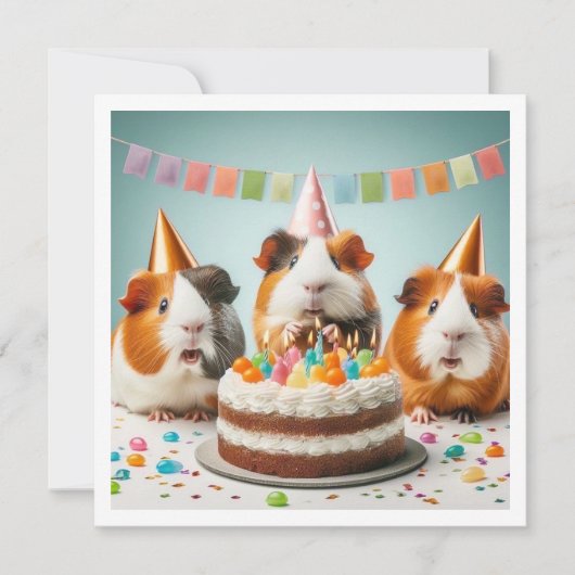 Cavia's eten cake verjaardag uitnodiging (Voorkant)