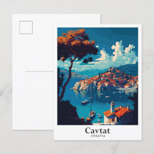 Cavtat Kroatië Art Vintage Travel Illustratie Briefkaart