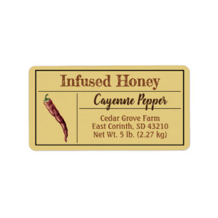 Cayenne Pepper Infused Honey Amber Gold Etiket