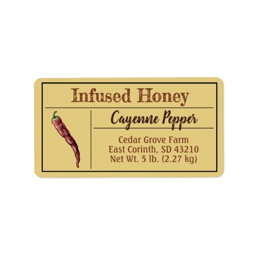 Cayenne Pepper Infused Honey Amber Gold Etiket (Voorkant)
