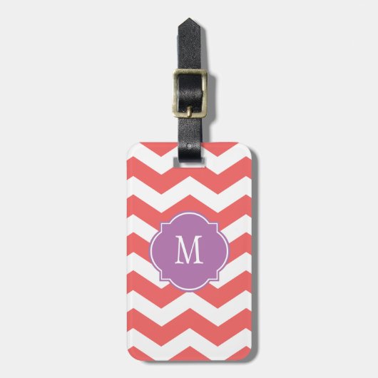 Cayenne & White Chevron Monogram Bagagelabel (Voorkant verticaal)