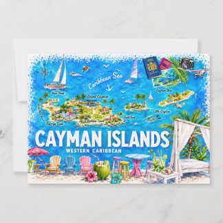 Cayman-eilanden geïllustreerde reisplattegrond ans kaart