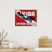 Caymaneilanden Scuba Diver - Blue Retro Poster (Keuken)