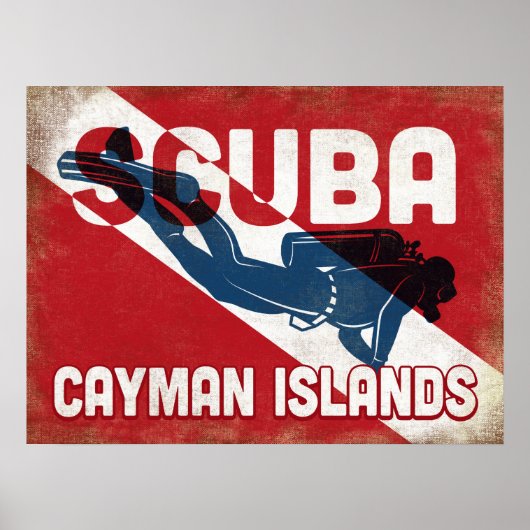 Caymaneilanden Scuba Diver - Blue Retro Poster (Voorkant)