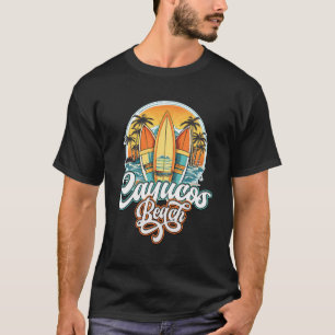 Cayucos drie surfplank en palmboom cirkel t-shirt