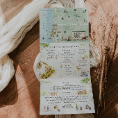 Cayuga Lake NY | Geïllustreerde bruiloft drievoudi Drieluik Uitnodiging