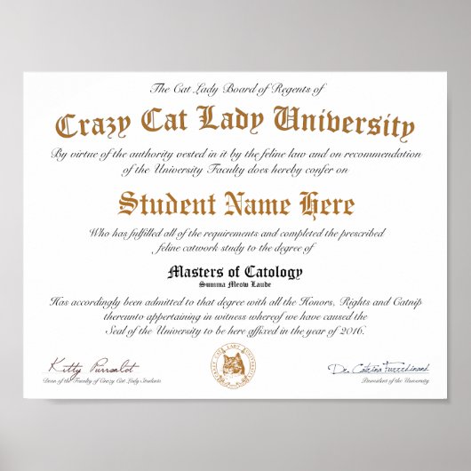 CCLU Diploma - Gold Seal - Kattenportret Poster (Voorkant)