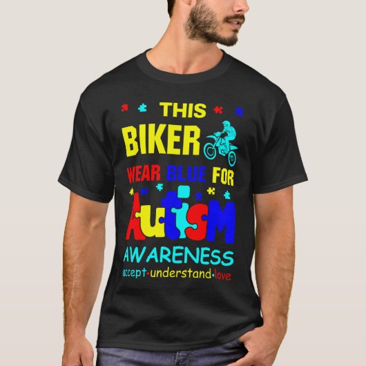 Ce Biker porte le bleu pour le T-shirt Sensibilisa (Devant)