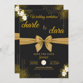 Ce design faire-part de mariage avec noir et or (Devant / Derrière)