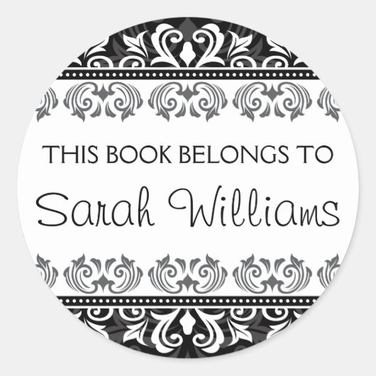 Ce livre appartient à stickers stylish noir damask (Devant)