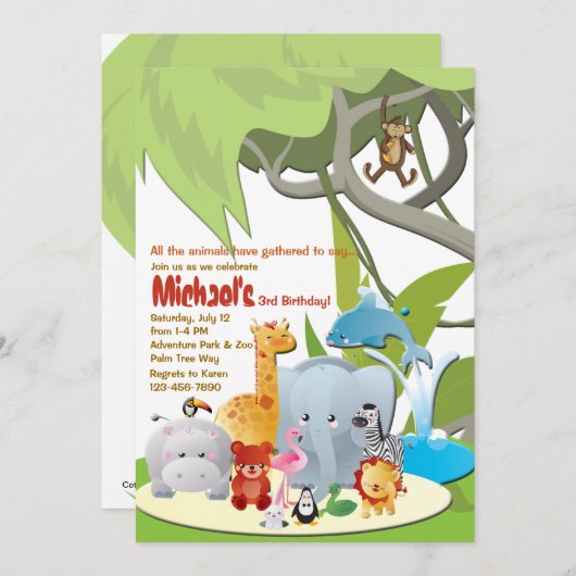 Ce que nous verrons à la Z00 Invitations de fête d (Devant / Derrière)