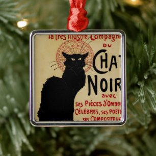 CE Soir Chat Noir Black Cat,  Art Nouveau Metalen Ornament
