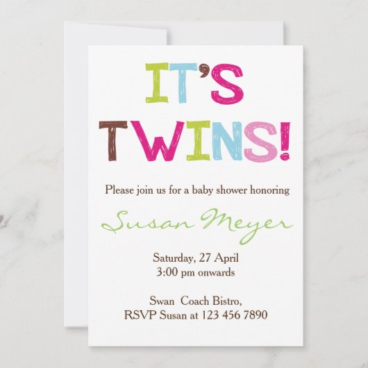 Ce sont des jumeaux ! Invitation baby shower (Devant)