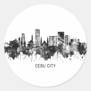 Cebu City Filippijnen Skyline BW Ronde Sticker