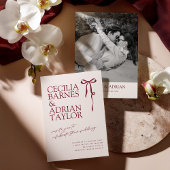CECILIA Burgundy Wedding Invitation with Bow Kaart