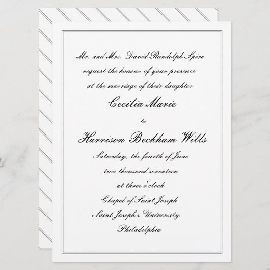 Cecilia: Traditionele bruiloft uitnodiging (zwart) (Voorkant / Achterkant)
