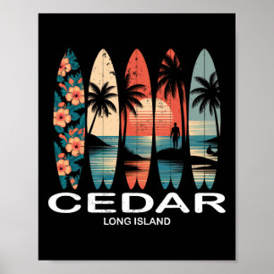 Cedar Beach Long Island Surfplank Surfen Retro Poster
