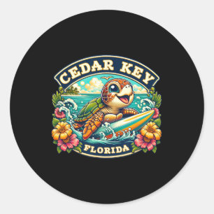 Cedar Key Florida Schattige Zeeschildpad Surft Ronde Sticker