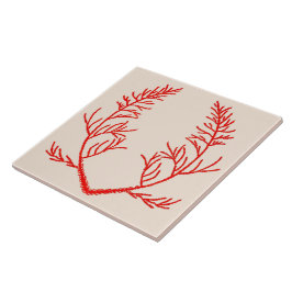 Cedar Leaves op een beige keramische Tegel Tegeltje