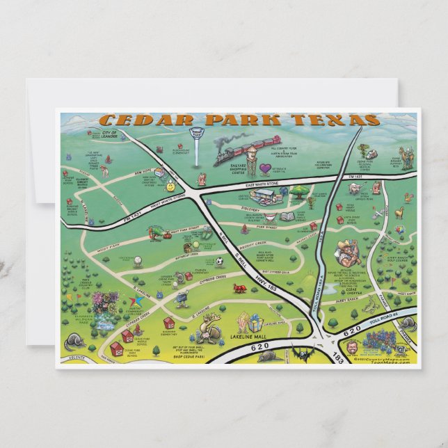 Cedar Park Texas Cartoon Map (Voorkant)
