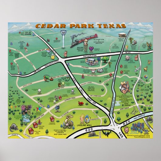 Cedar Park Texas Cartoon Map Poster (Voorkant)