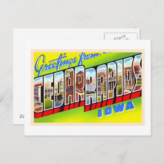Cedar Rapids Iowa IA groot Briefkaart (Voorkant / Achterkant)