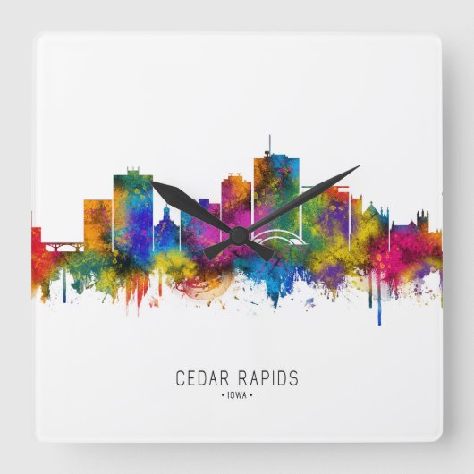 Cedar Rapids Iowa Skyline Vierkante Klok (Voorkant)