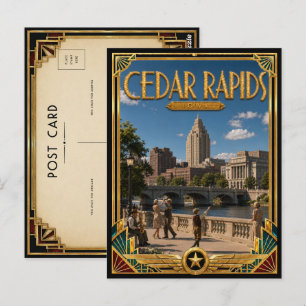 Cedar Rapids Iowa Vintage Art Deco Gouden Tijdperk Briefkaart