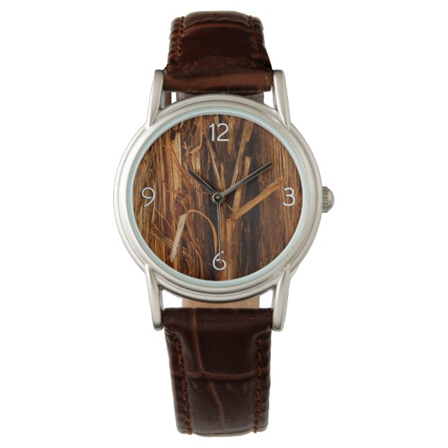 Cedar Textured Wooden Bark look Horloge (Voorkant)