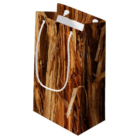 Cedar Textured Wooden Bark look Klein Cadeauzakje (Achterkant Gekanteld)