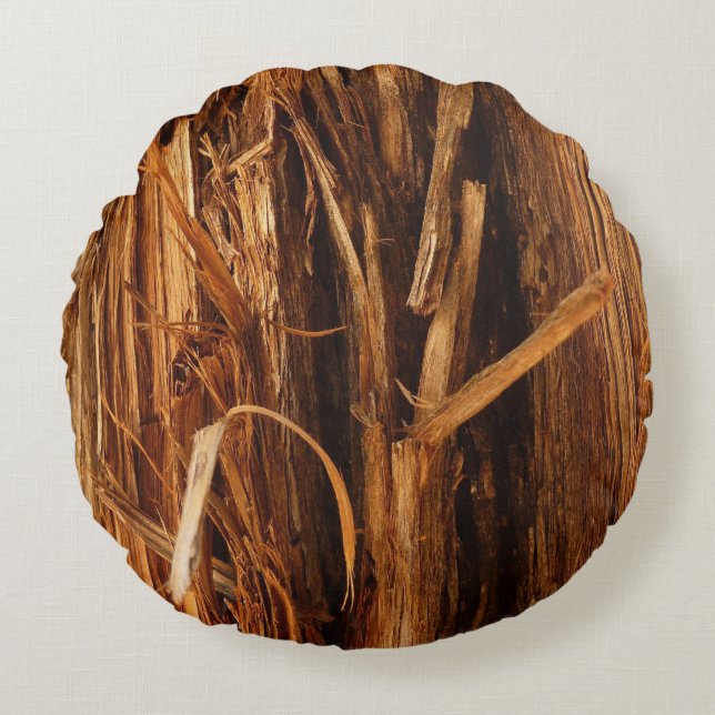 Cedar Textured Wooden Bark look Rond Kussen (Voorkant)
