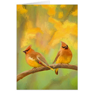 Cedar Waxwing Painting - Cute Original Dog Art