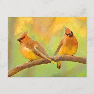 Cedar Waxwing Painting - Cute Original Dog Art Briefkaart