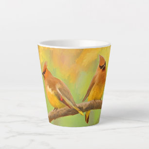 Cedar Waxwing Painting - Cute Original Dog Art Latte Mok