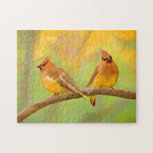 Cedar Waxwing Painting - Cute Original Dog Art Legpuzzel
