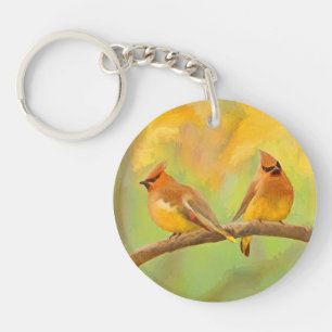 Cedar Waxwing Painting - Cute Original Dog Art Sleutelhanger