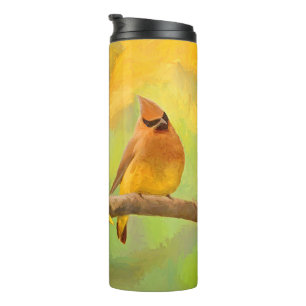Cedar Waxwing Painting - Cute Original Dog Art Thermosbeker